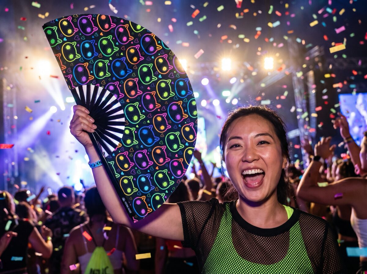 Festival Fans s neonovými kočkami, černé, pro Rave a festivaly, Zobrazení 4