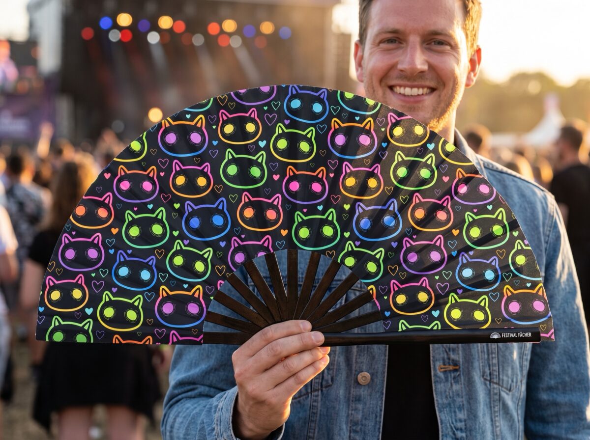 Festival Fans s neonovými kočkami, černé, pro Rave a festivaly, Zobrazení 3
