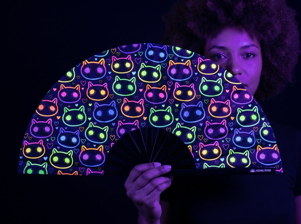 Festival Fans s neonovými kočkami, černé, pro Rave a festivaly Rave (UV)