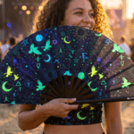 Festival Fan s okultními symboly, neonově černé, pro psytrance a Rave, Zobrazení 3