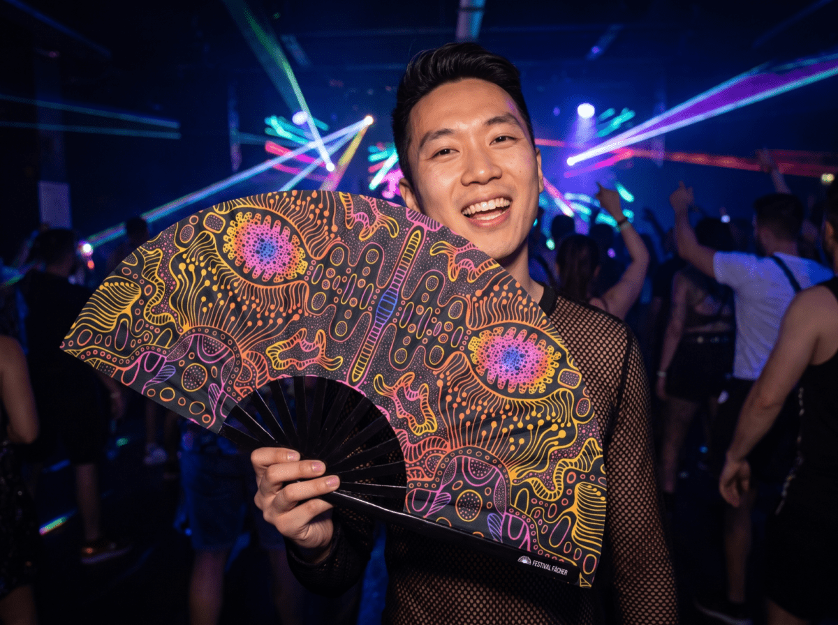 Festival Fan s neonovým vzorem, černý, pro psytrance a goa, Zobrazení 2