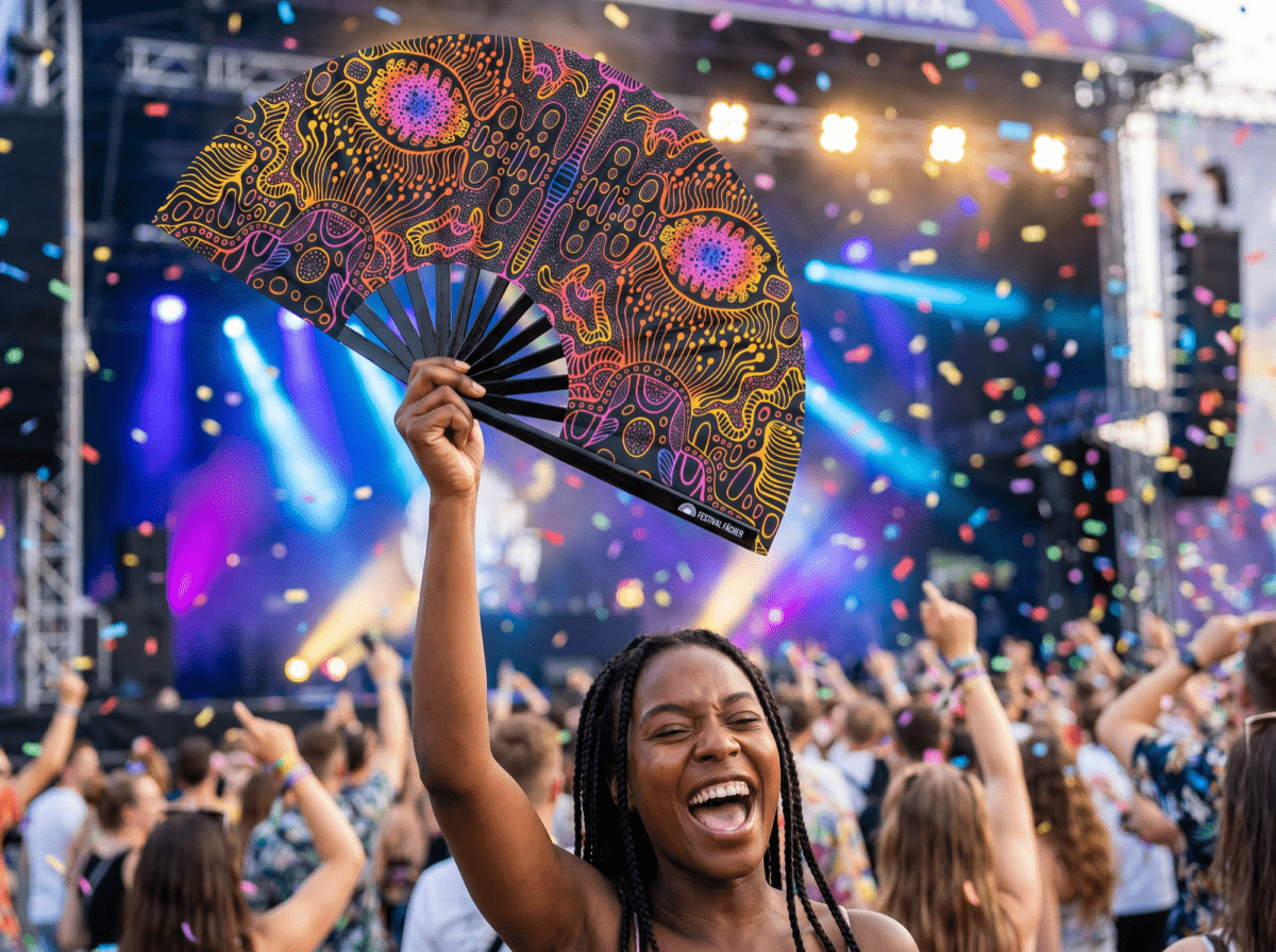Festival Fan s neonovým vzorem, černý, pro psytrance a goa, Zobrazení 4