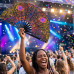 Festival Fan s neonovým vzorem, černý, pro psytrance a goa, Zobrazení 4