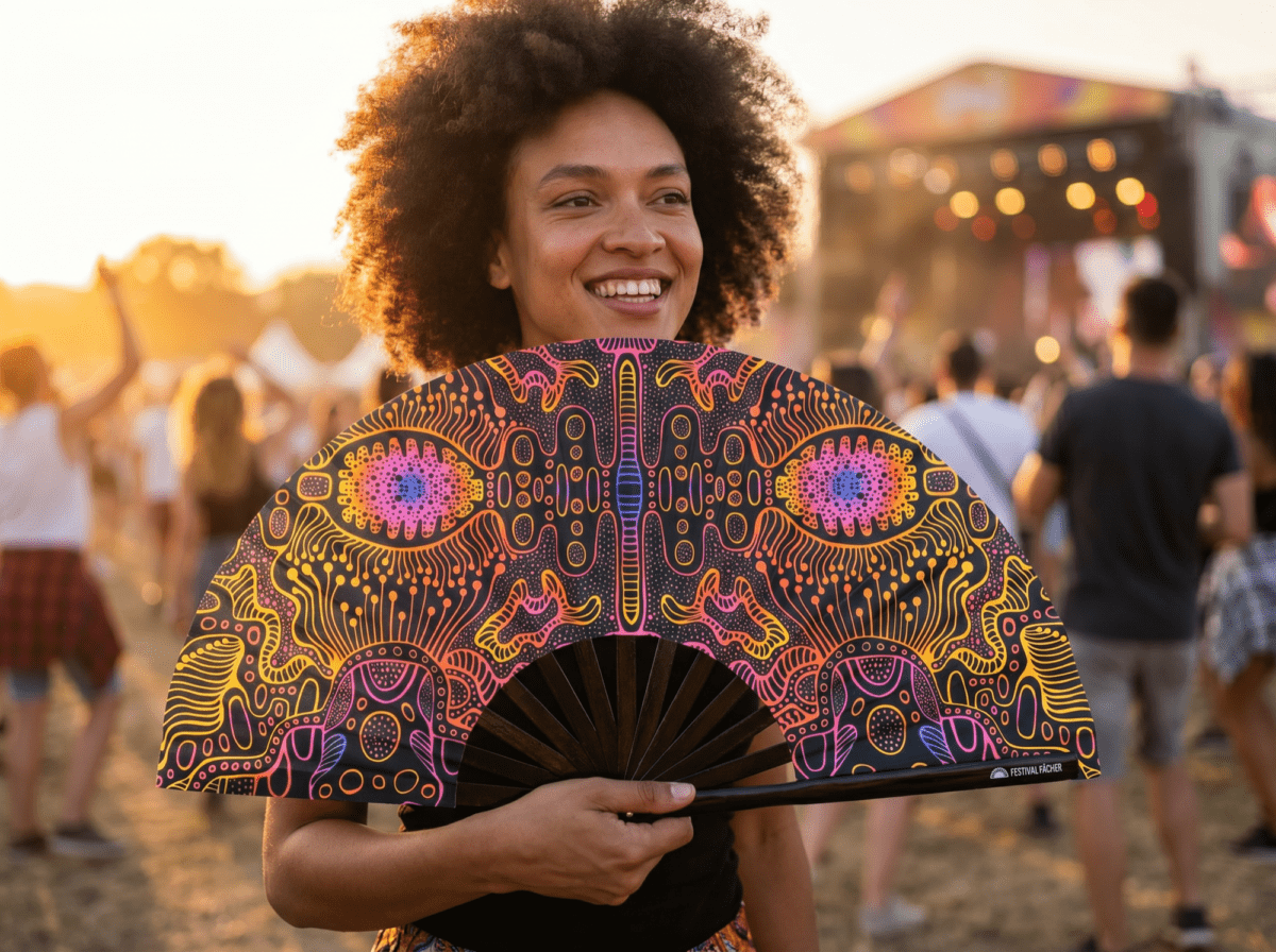 Festival Fan s neonovým vzorem, černý, pro psytrance a goa, Zobrazení 3