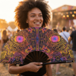 Festival Fan s neonovým vzorem, černý, pro psytrance a goa, Zobrazení 3