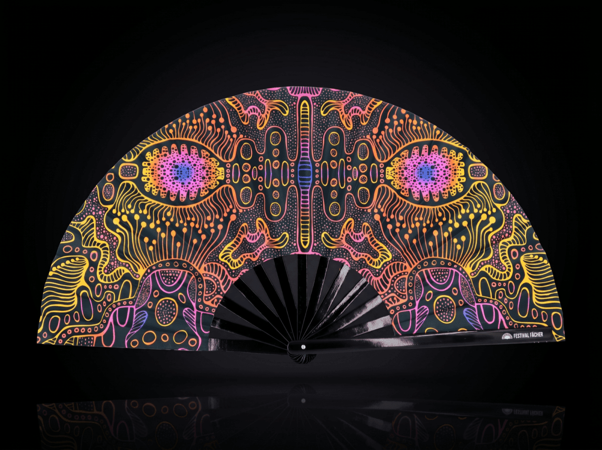 Festival Fan s neonovým vzorem, černý, pro psytrance a goa