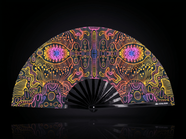 Festival Fan s neonovým vzorem, černý, pro psytrance a goa