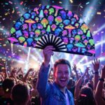 Festival Fans s neonovými houbami, černé, s airbrushovým potiskem, pro Goa a psytrance, Zobrazení 4