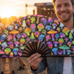 Festival Fans s neonovými houbami, černé, s airbrushovým potiskem, pro Goa a psytrance, Zobrazení 3