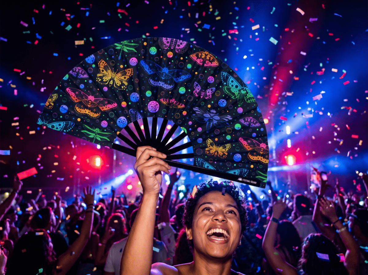 Festival Fan s neonovými motýly, černé, pro Rave a blacklight, Zobrazení 4