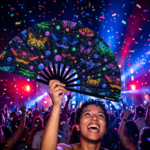 Festival Fan s neonovými motýly, černé, pro Rave a blacklight, Zobrazení 4