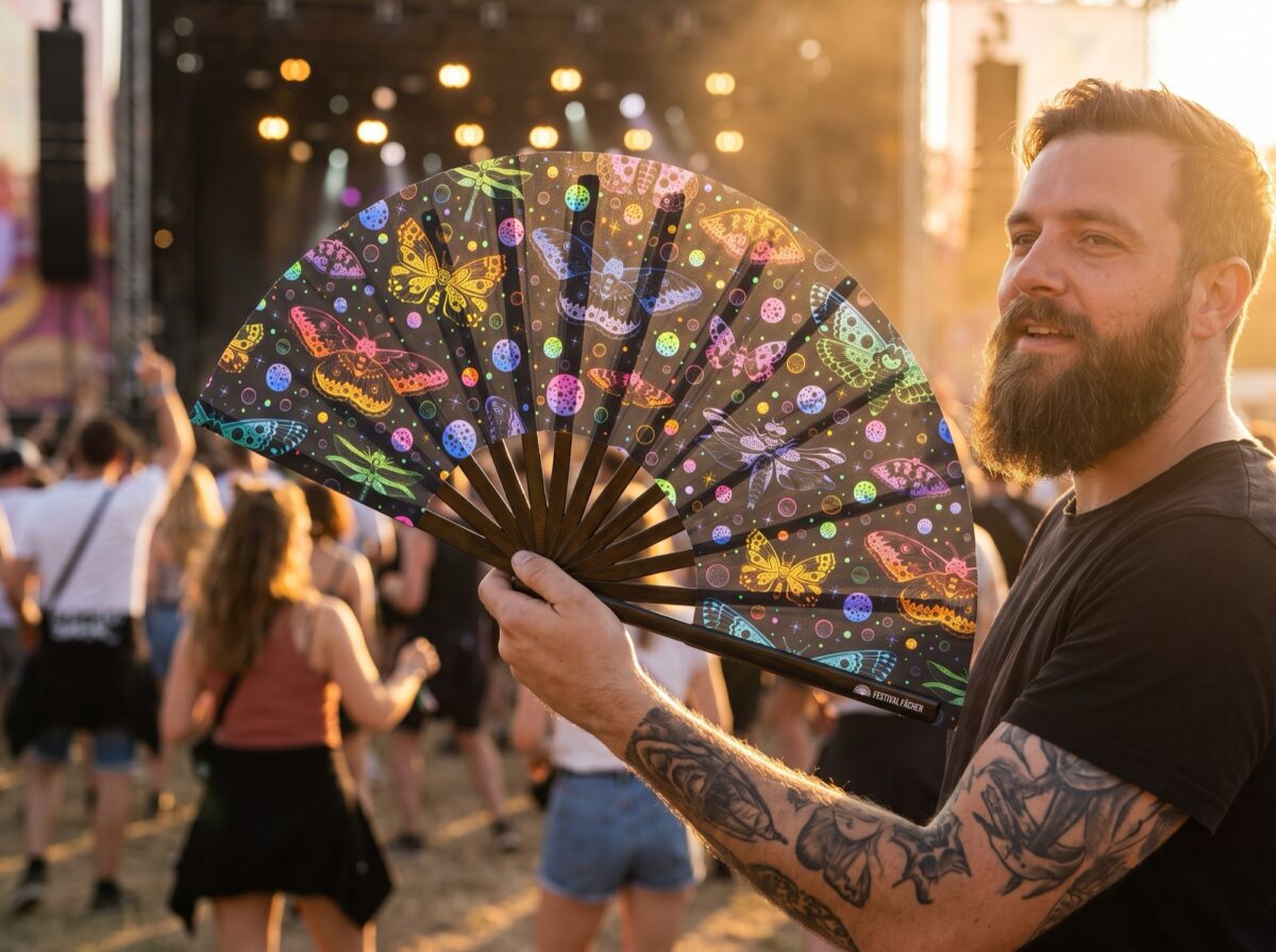 Festival Fan s neonovými motýly, černé, pro Rave a blacklight, Zobrazení 3