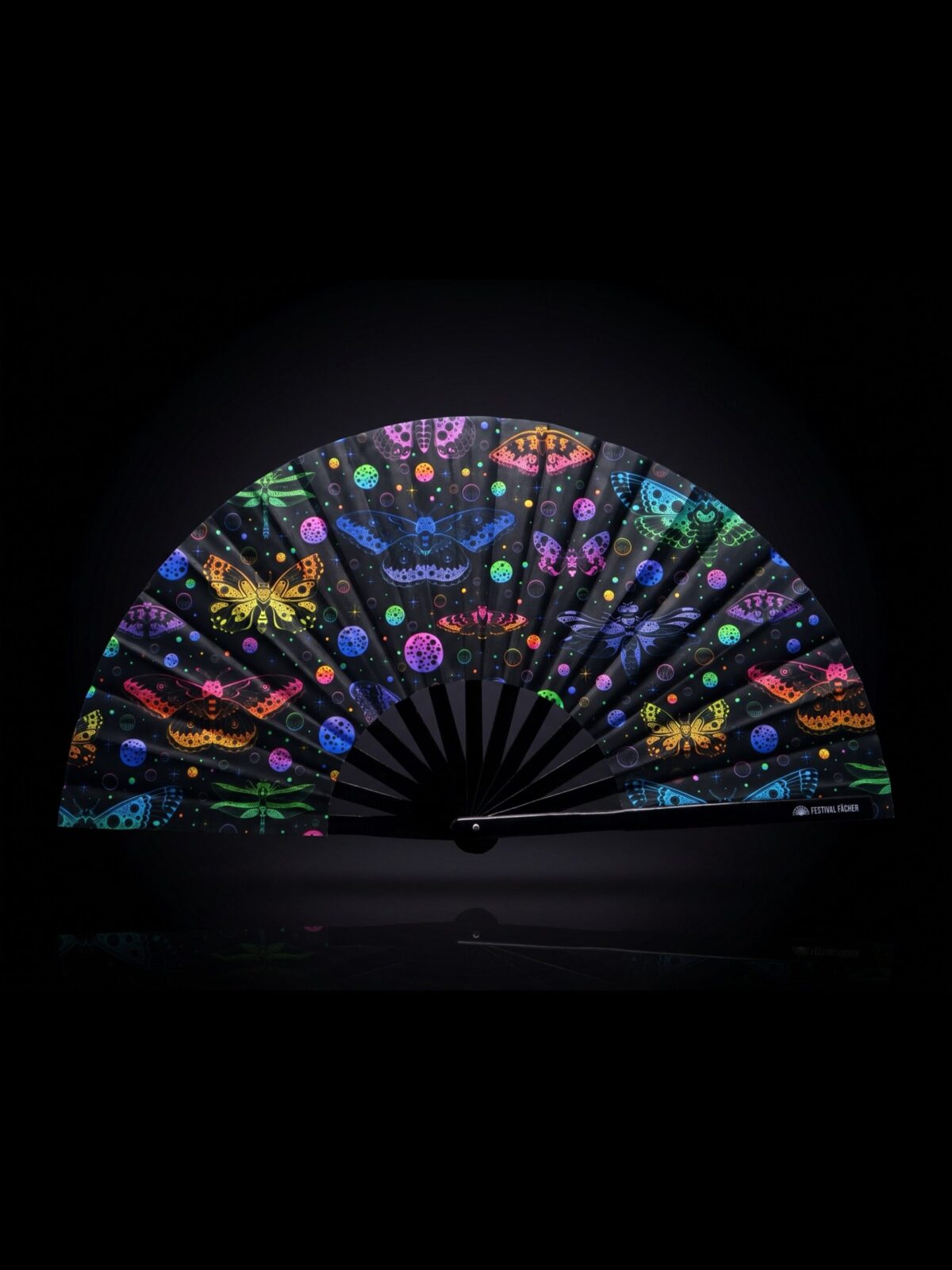 Festival Fan s neonovými motýly, černé, pro Rave a blacklight