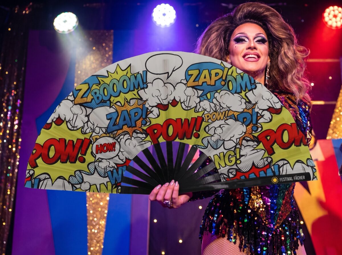 Festival Fan „ZAP BOOM POW“ žlutý, komiks, Rave a párty, Zobrazení 5