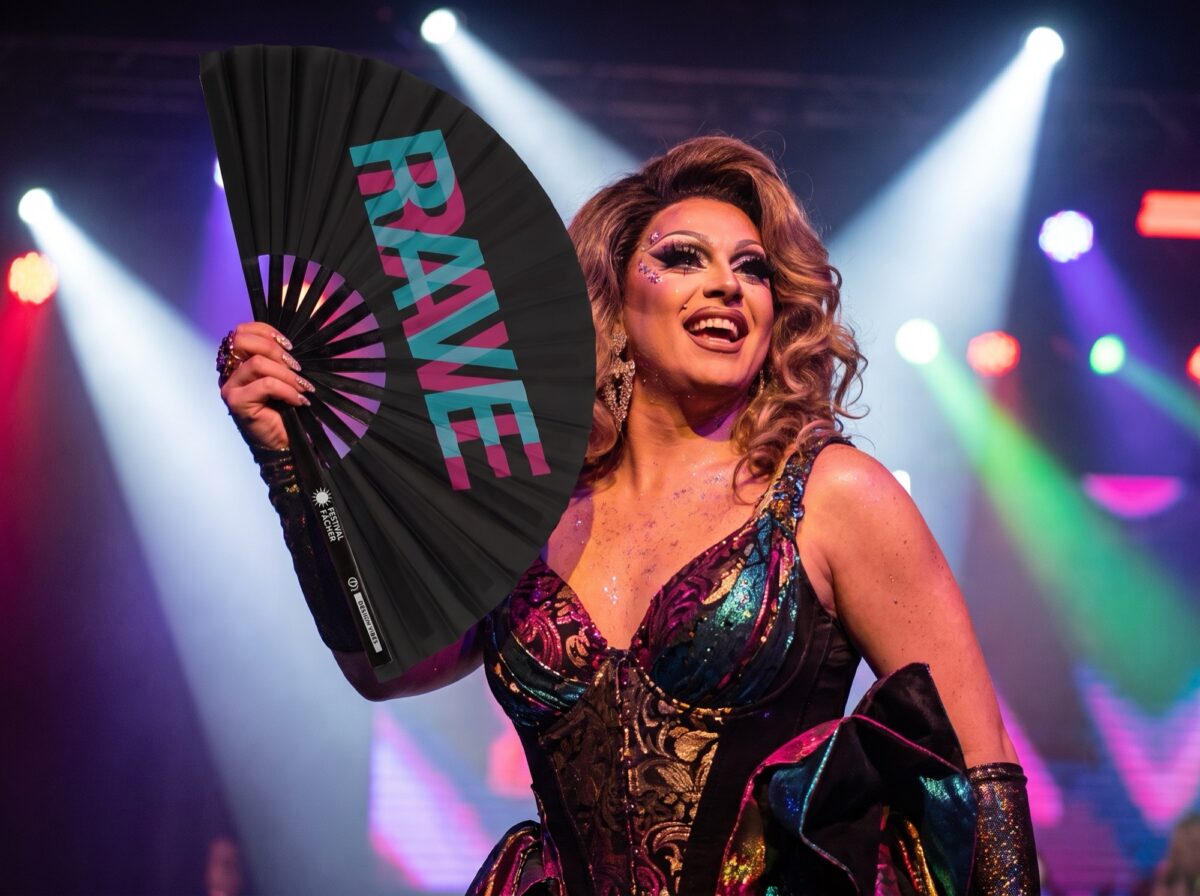 Festival Fan „RAVE“ černý, tyrkysovo-růžový, doplněk pro Techno a Rave, Zobrazení 5