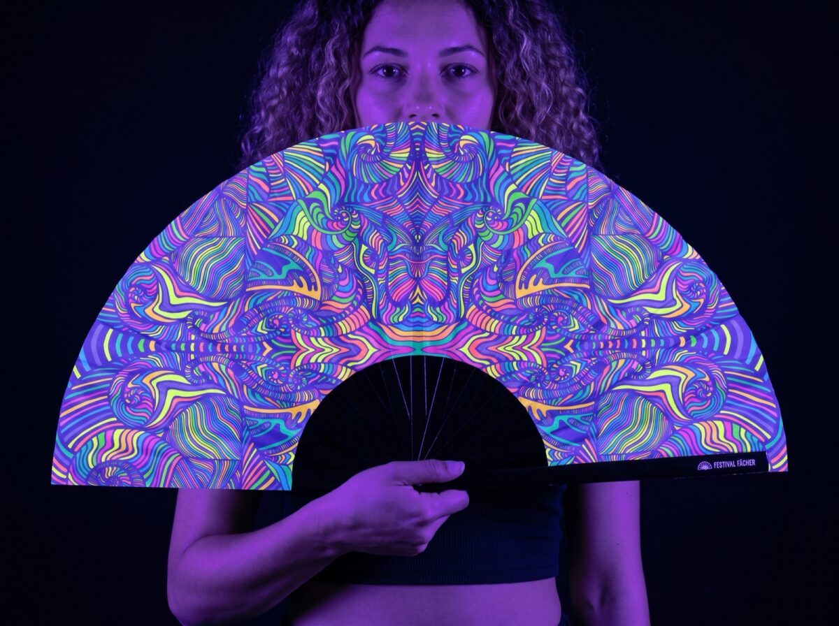 Festival Fan Psychedelic Mandala fialový pro psytrance a Rave Rave (UV)