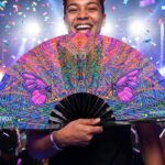 Festival Fan „Motýlí mandala, fialový“ pro psytrance a festivaly, Zobrazení 4