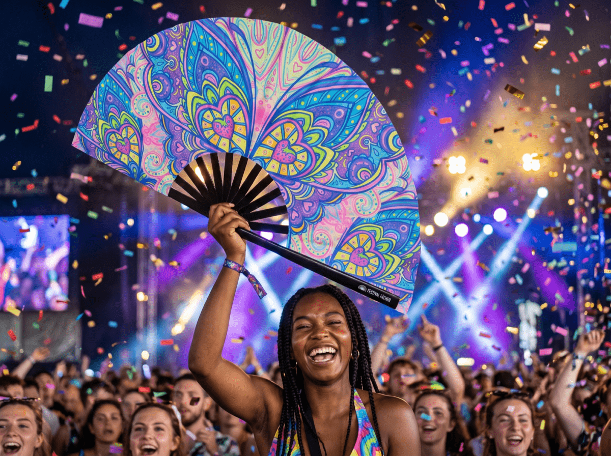 Festival Fan s motivem motýlí mandaly v tyrkysové barvě pro psytrance a Rave, Zobrazení 4