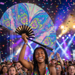 Festival Fan s motivem motýlí mandaly v tyrkysové barvě pro psytrance a Rave, Zobrazení 4