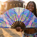 Festival Fan s motivem motýlí mandaly v tyrkysové barvě pro psytrance a Rave, Zobrazení 3