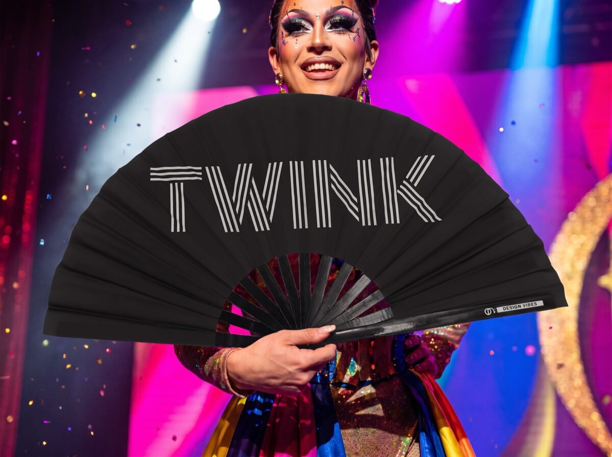 Festival Fan „TWINK“ v černé barvě, s motivem Rave a Pride statement, Zobrazení 5