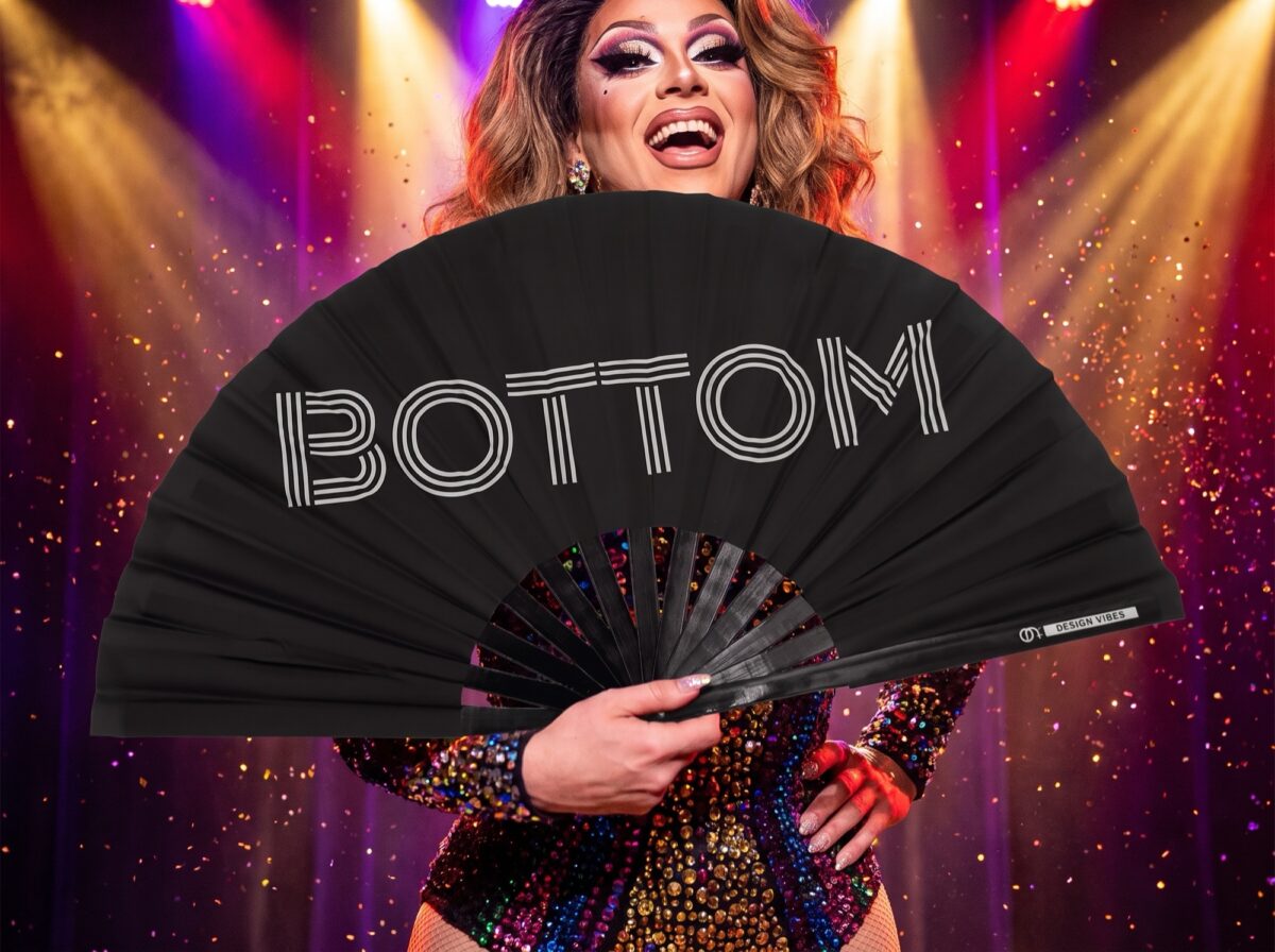 Festival Fan „BOTTOM“ v černé barvě, doplněk na CSD a Rave, Zobrazení 5