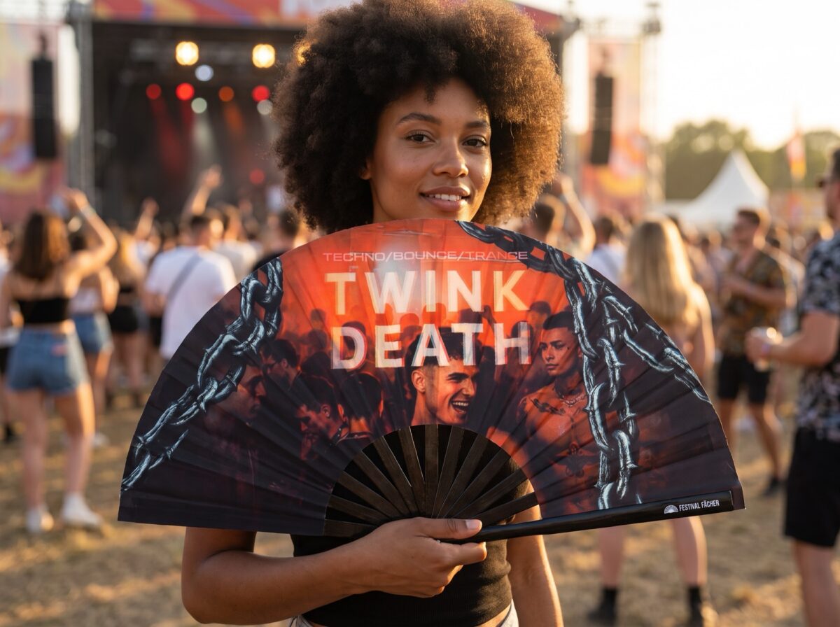 Festival Fan „TWINK DEATH“, černý, pro Techno a Rave, Zobrazení 3