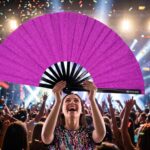 Festival Fans, fialové vějíře s třpytkami pro festivaly a večírky, Zobrazení 4