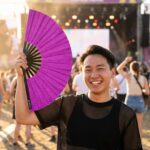 Festival Fans, fialové vějíře s třpytkami pro festivaly a večírky, Zobrazení 3