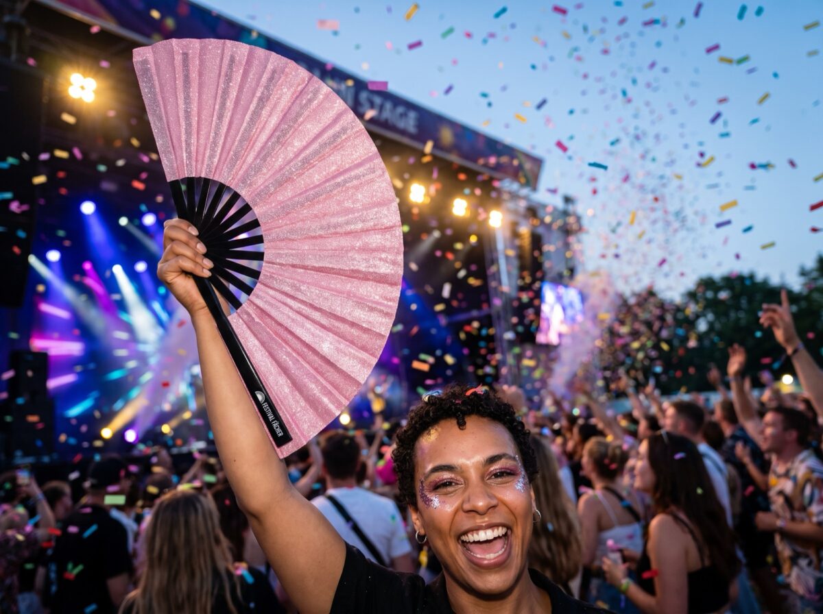 Festival Fan „Rosa s třpytkami“ pro festivaly a večírky, Zobrazení 4