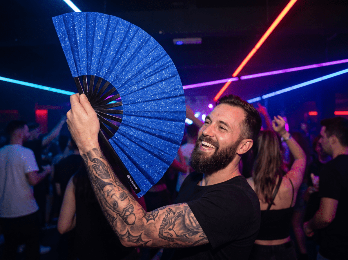 Festival Fan v královské modré barvě s třpytkami, na festivaly a večírky, Zobrazení 2