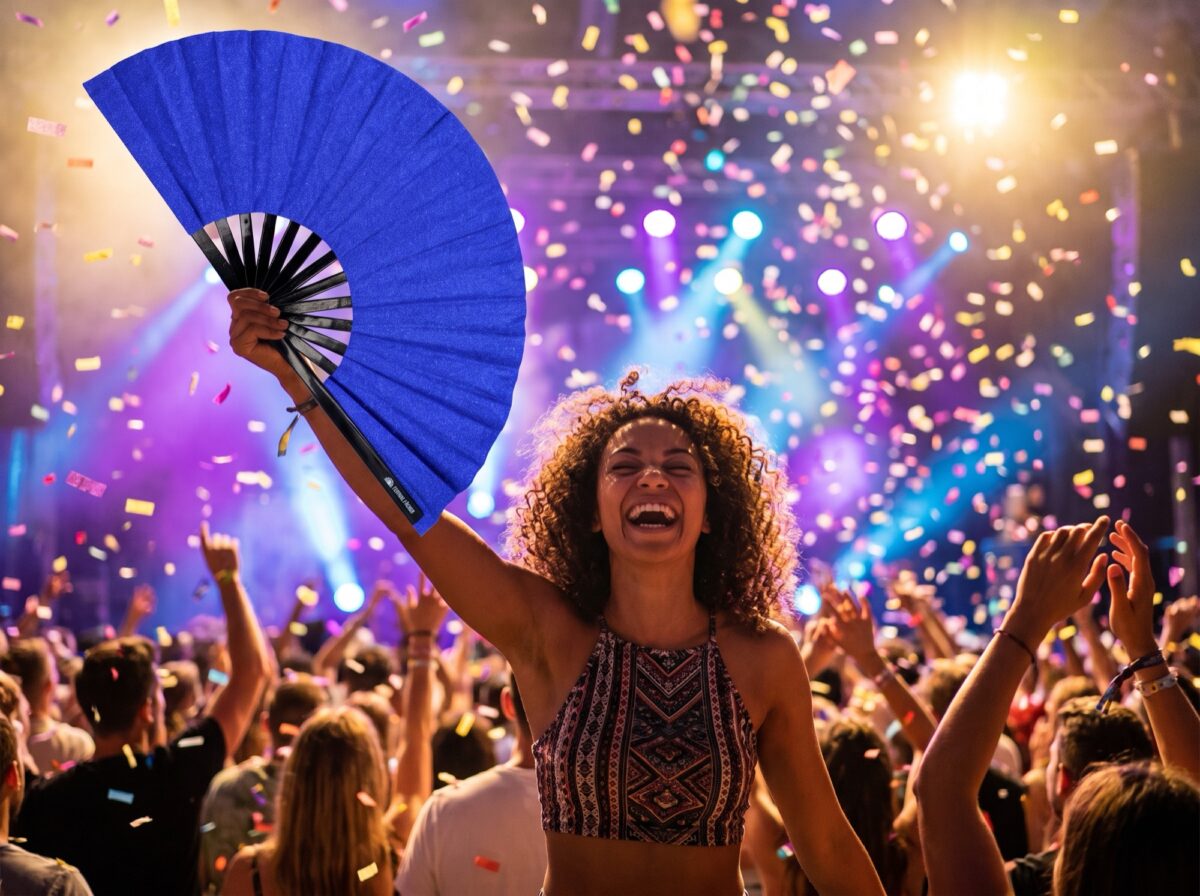 Festival Fan v královské modré barvě s třpytkami, na festivaly a večírky, Zobrazení 4