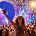 Festival Fan v královské modré barvě s třpytkami, na festivaly a večírky, Zobrazení 4