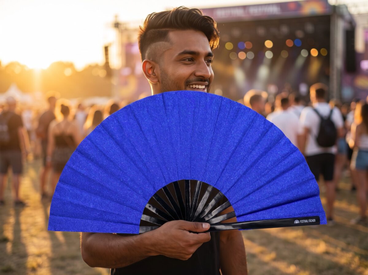 Festival Fan v královské modré barvě s třpytkami, na festivaly a večírky, Zobrazení 3
